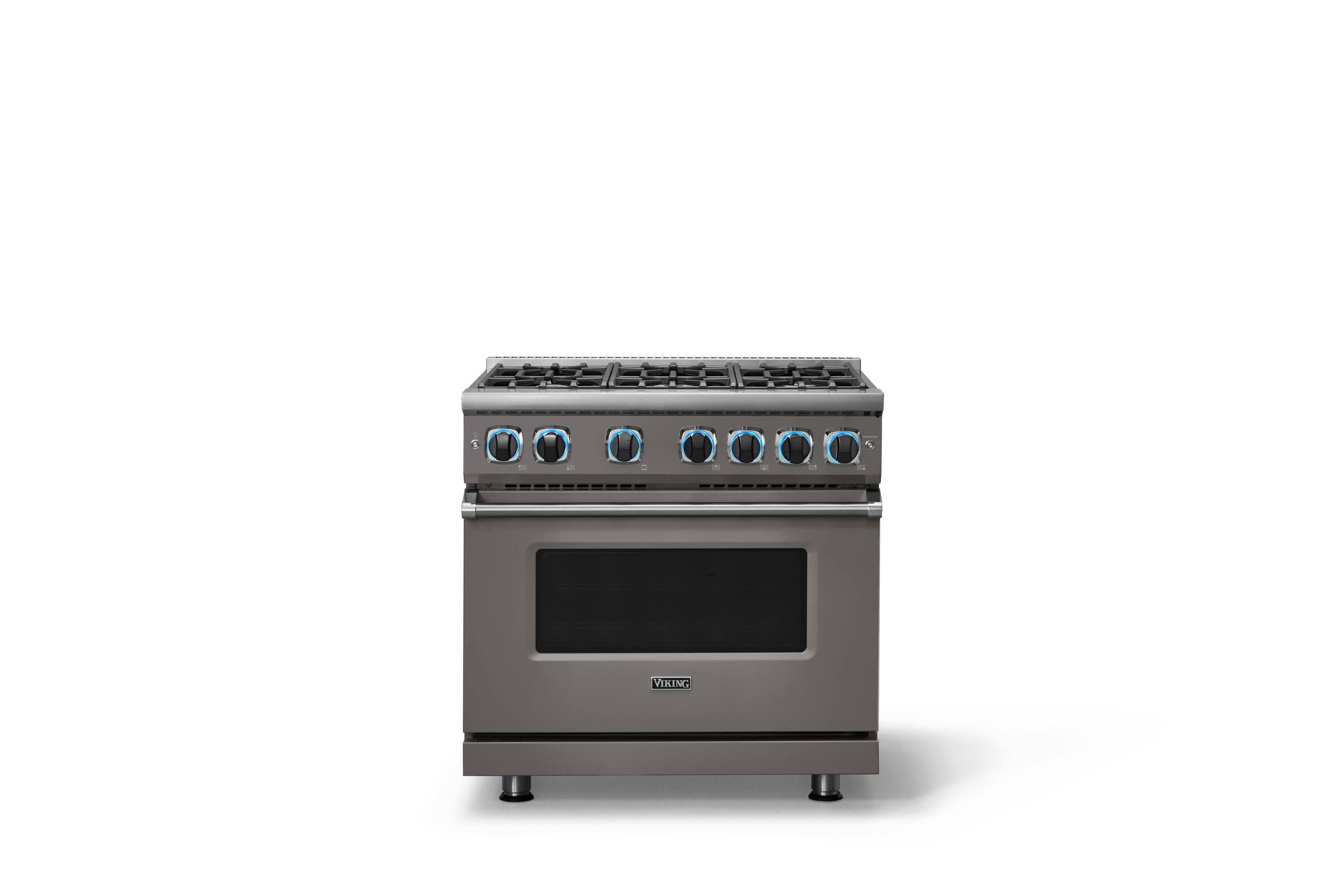 Alt View 1. Viking - Pro 7 Series 5.6 Cu. Ft. Freestanding Sealed 4 Burner Gas Convection Range - Damascus Gray - Damascus Gray.