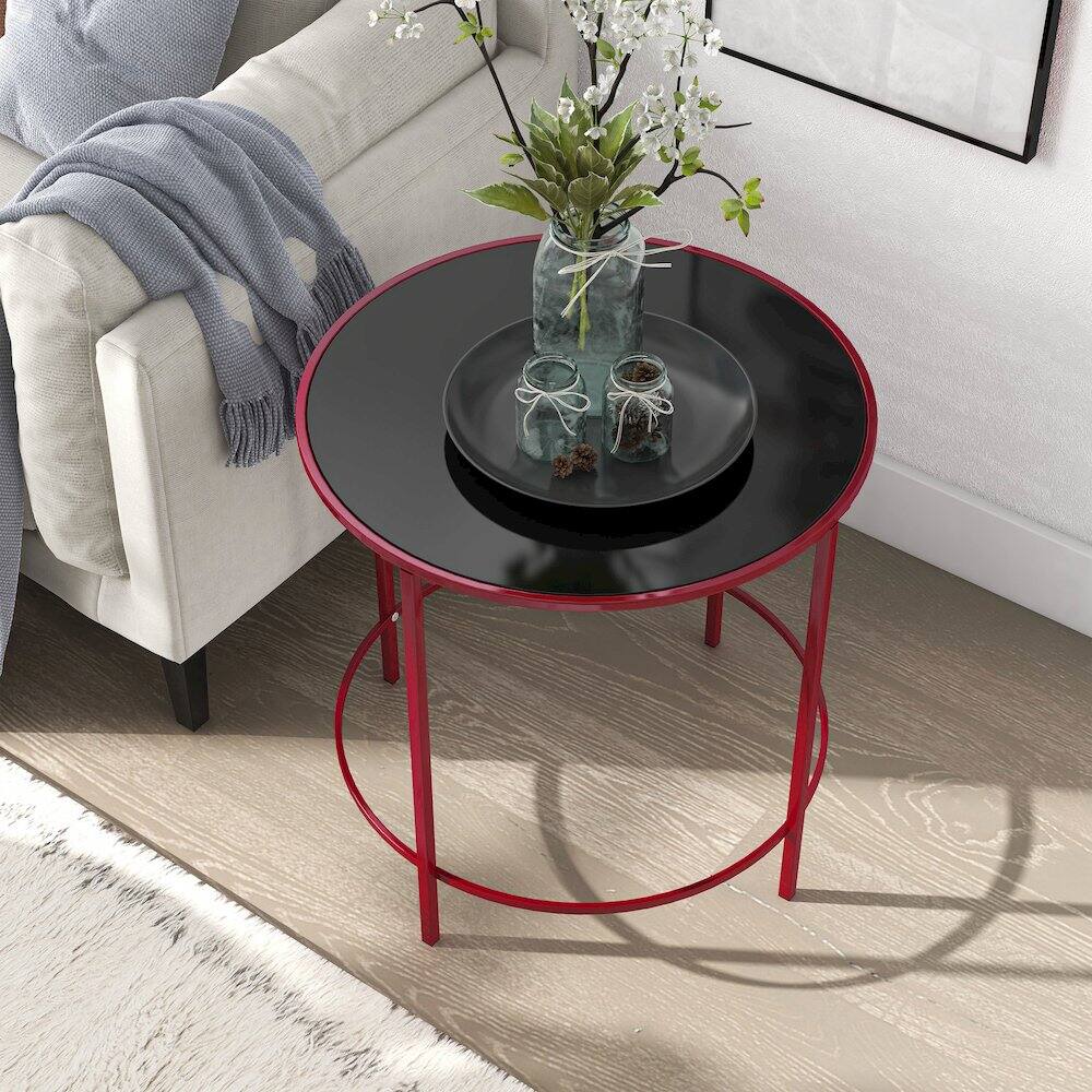 Alt View 2. Furniture of America - Keefer Contemporary Glass Top Side Table - Red.