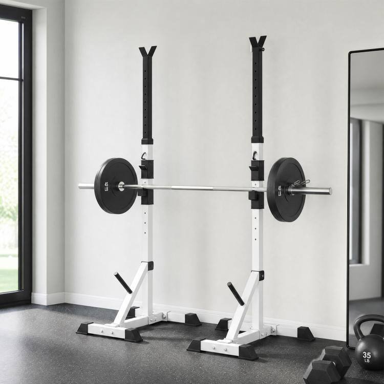 Alt View 9. PULUZ - Pair of Adjustable Squat Rack Standard 53.5 inch-69.25 inch Barbell Rack Stand 440lbs Capacity, 2 inch Steel Heavy Duty - Silver.