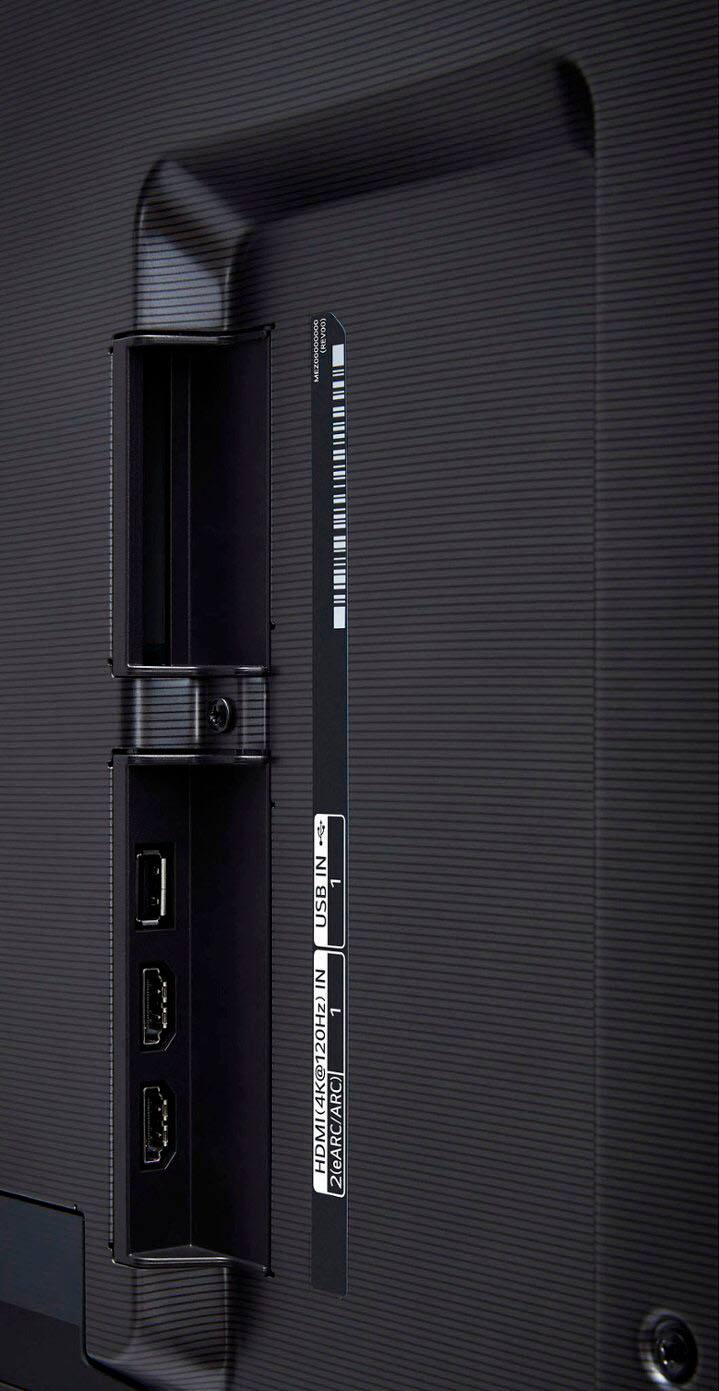 The text on the image reads "MEZOOOOOODO GAS) IN  USB IN 1 120Hz) HDMI(4K@120Hz) 2(eARC/ARC)." This text is likely describing the features of the electronic device, such as a gaming console or a computer. The text mentions a USB port, HDMI port, 120Hz refresh rate, and eARC/ARC support. It is important to note that the text may not be grammatically correct, but it is likely describing the capabilities of the device.