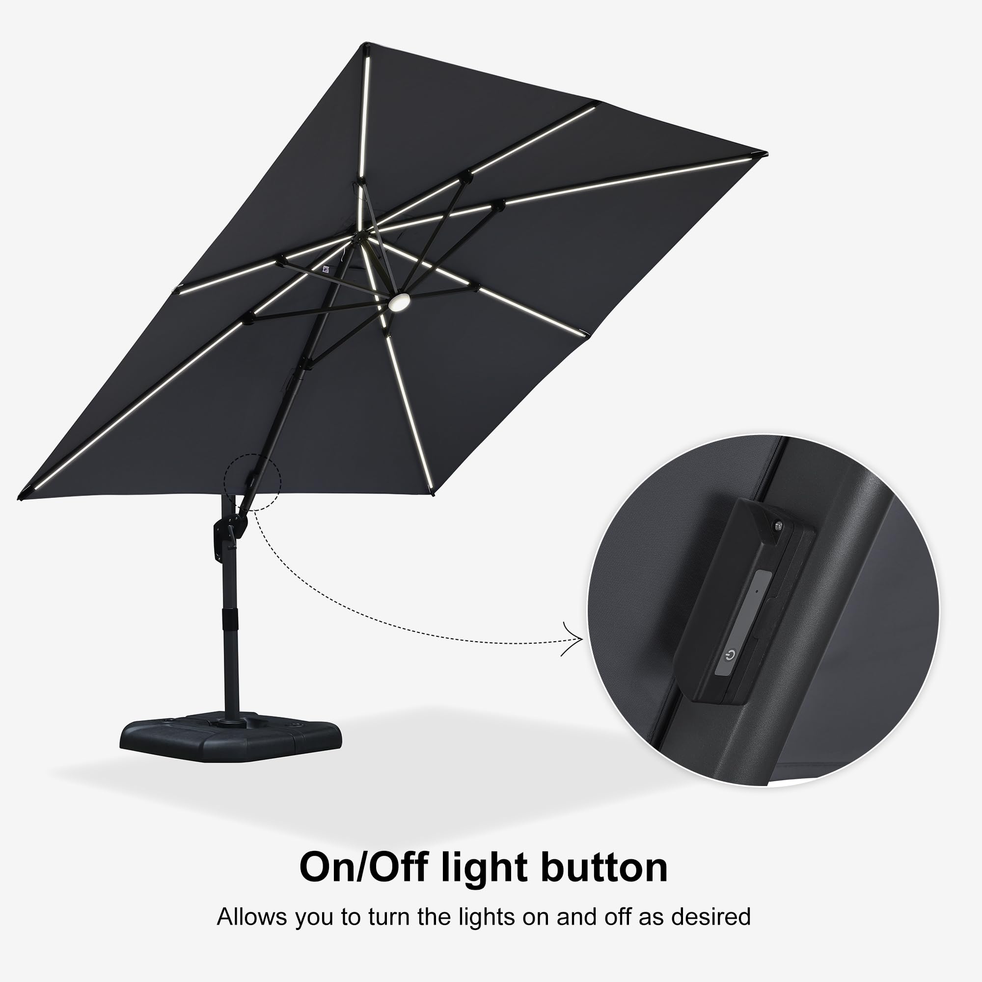 On/Off light button  
Allows you to turn the lights on and off as desired