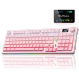 COTTAGE - S98 Pro Mechanical With Screen Knob 2 4ghz usb c bt5 0 Hot Swappable Creamy Pre lubed Linear Switches S - Side Printed Pink