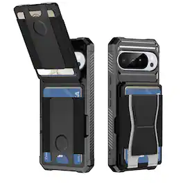 Dteck - Rugged Wallet Phone Case for Google Pixel 11 Pro, Shockproof Protective Cover with Elastic Card Holder and Kickstand - Black
