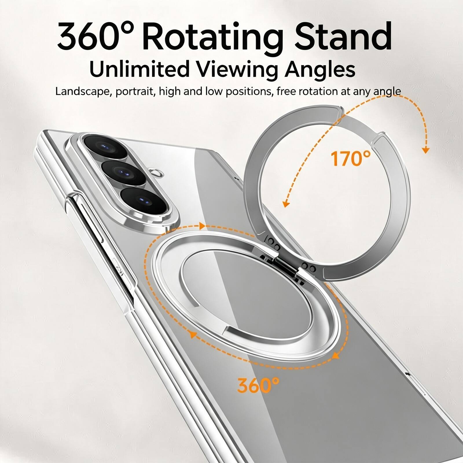 360° Rotating Stand  
Unlimited Viewing Angles  
Landscape, portrait, high and low positions, free rotation at any angle  
170°  
360°