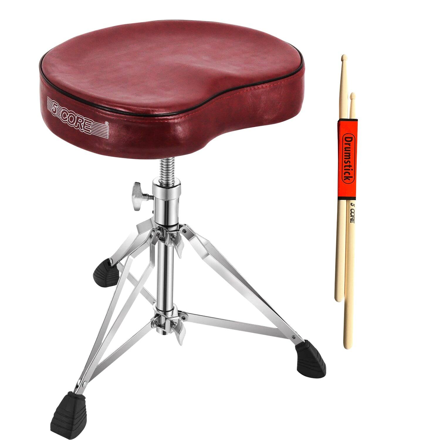 5 CORE - Drum Throne 4" Padded Guitar Stool Drummer Chair Adjustable Musician Seat - Cherry