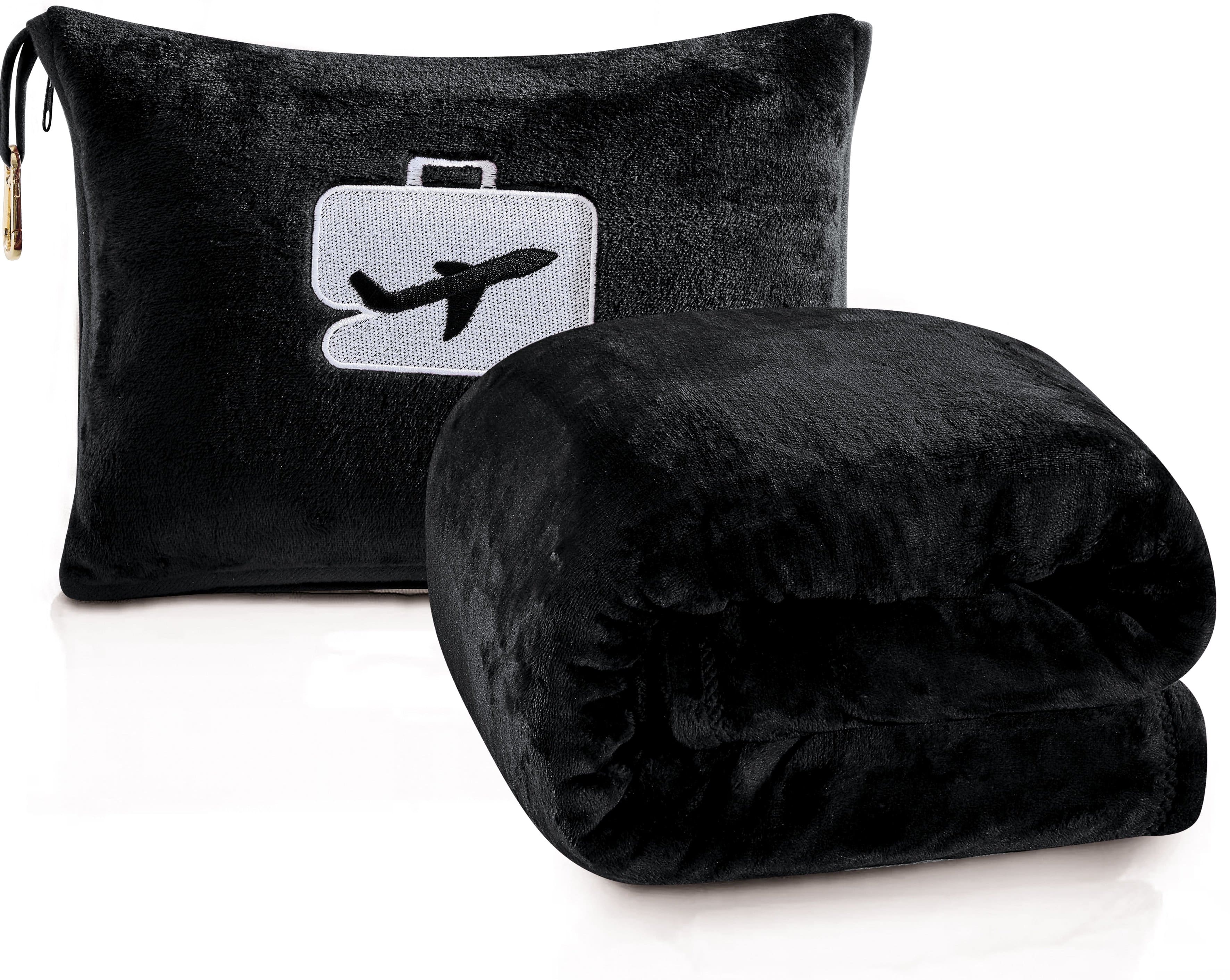 Noble House - Comfort Fly Travel Pillow And Blanket Set - Great For long Or Short Flights - Makes A Great Gift - Black