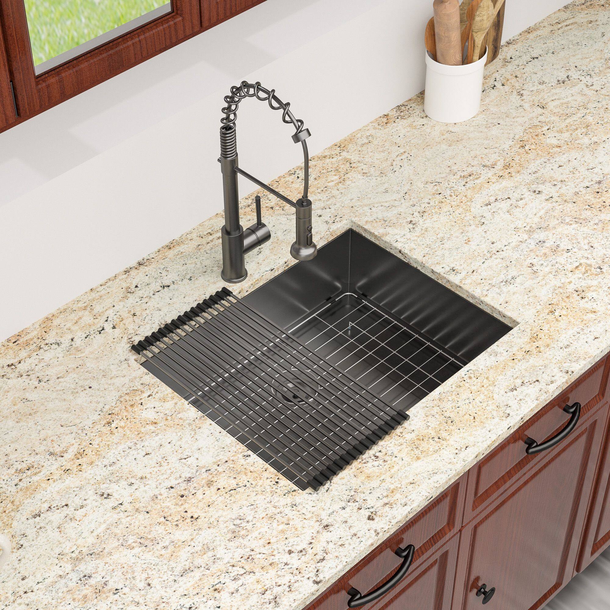 Angle. Lordear - 23" x 18"x 9" Undermount Gunmetal Black Kitchen Sink Single Bowl 16 Gauge Stainless Steel Sink - Gunmetal Black.