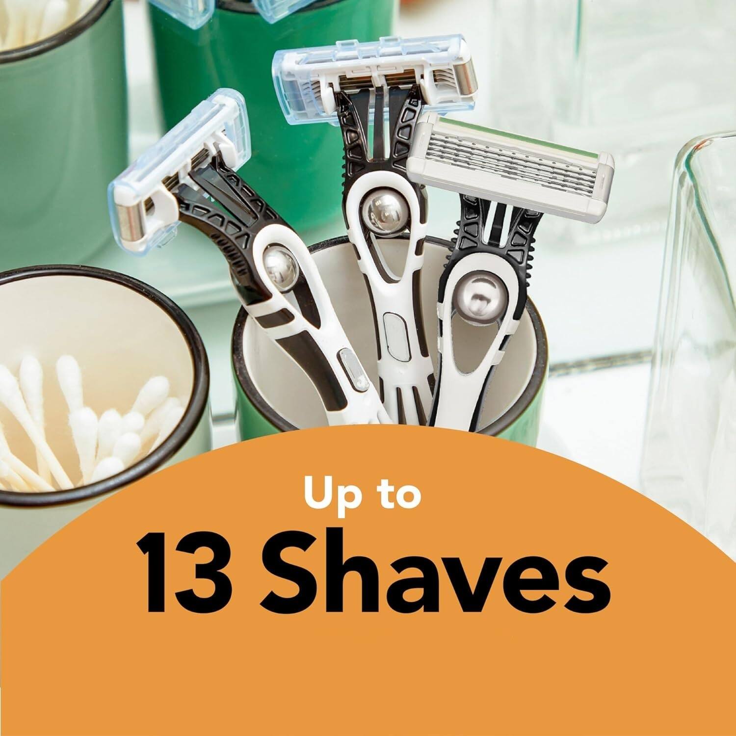 Angle. Dazzed Corner - 5-Pack Sensitive Men's Disposable 5-Blade Razors - White.