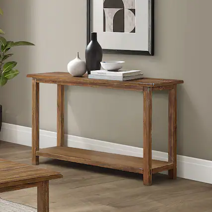 Front. TinyHomie - Castleton Distressed Brown Wood Entryway Sofa Console Table - Distressed Brown.
