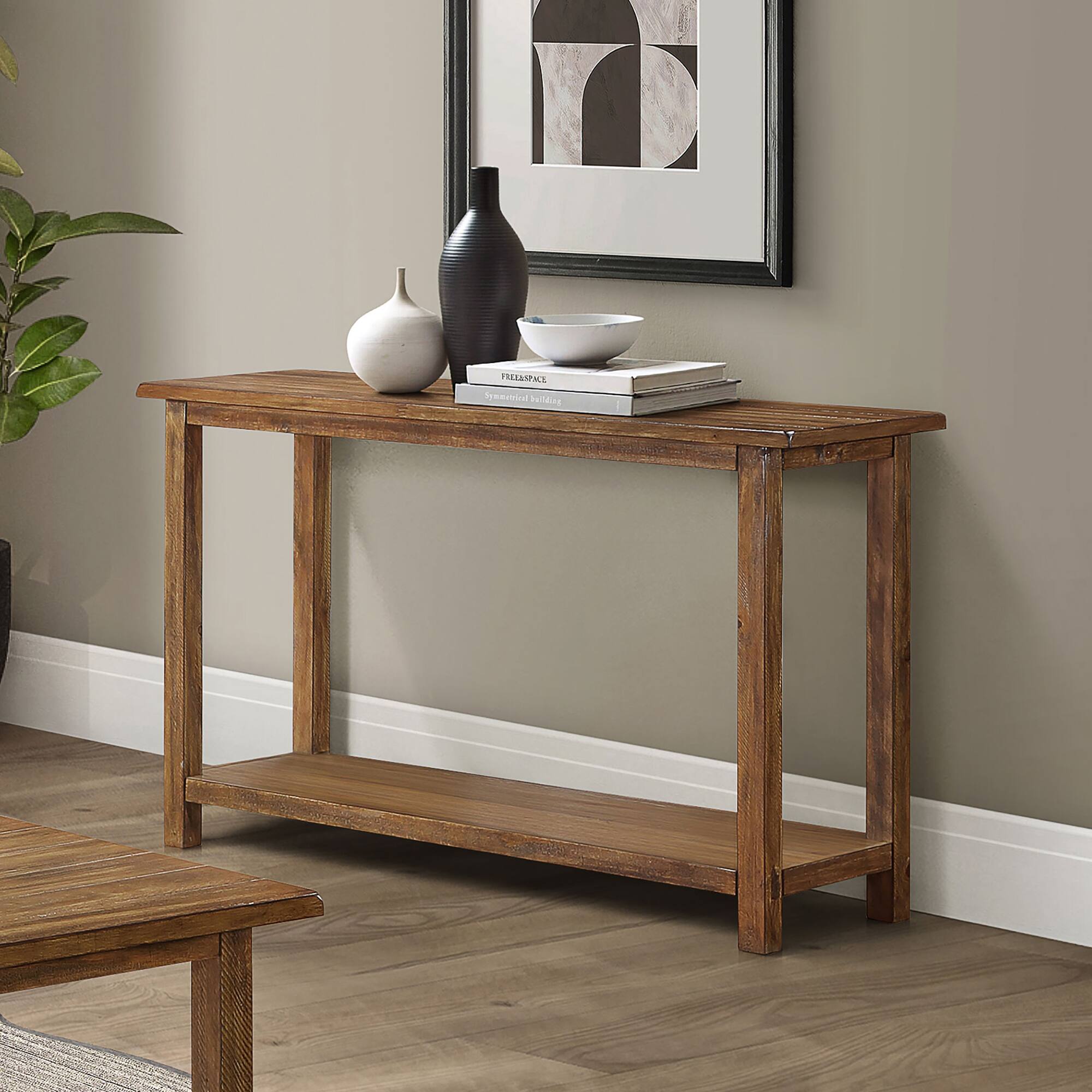 Front. TinyHomie - Castleton Distressed Brown Wood Entryway Sofa Console Table - Distressed Brown.