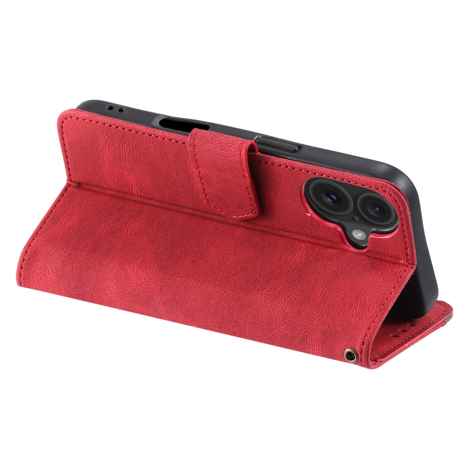 Alt View 3. Dteck - Wallet Case for Apple iPhone 17,Vintage PU Leather Flip Card Holder Kickstand Magnetic Closure Phone Cover - Red.