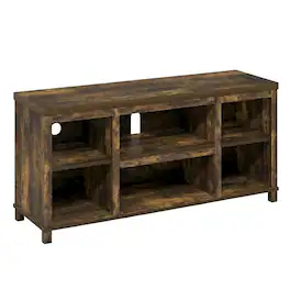 FurniFact - Wooden 3-Tier Entertainment Center for TV up to 55 Inch - Amber Pine