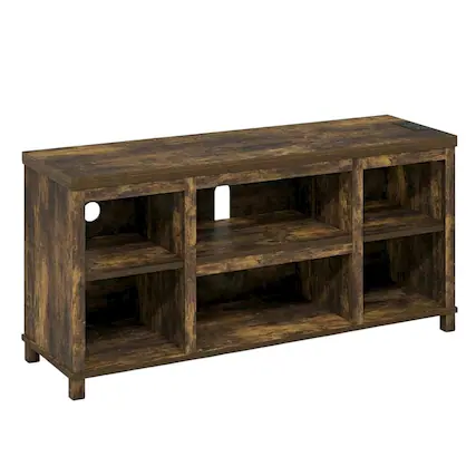 Front. FurniFact - Wooden 3-Tier Entertainment Center for TV up to 55 Inch - Amber Pine.