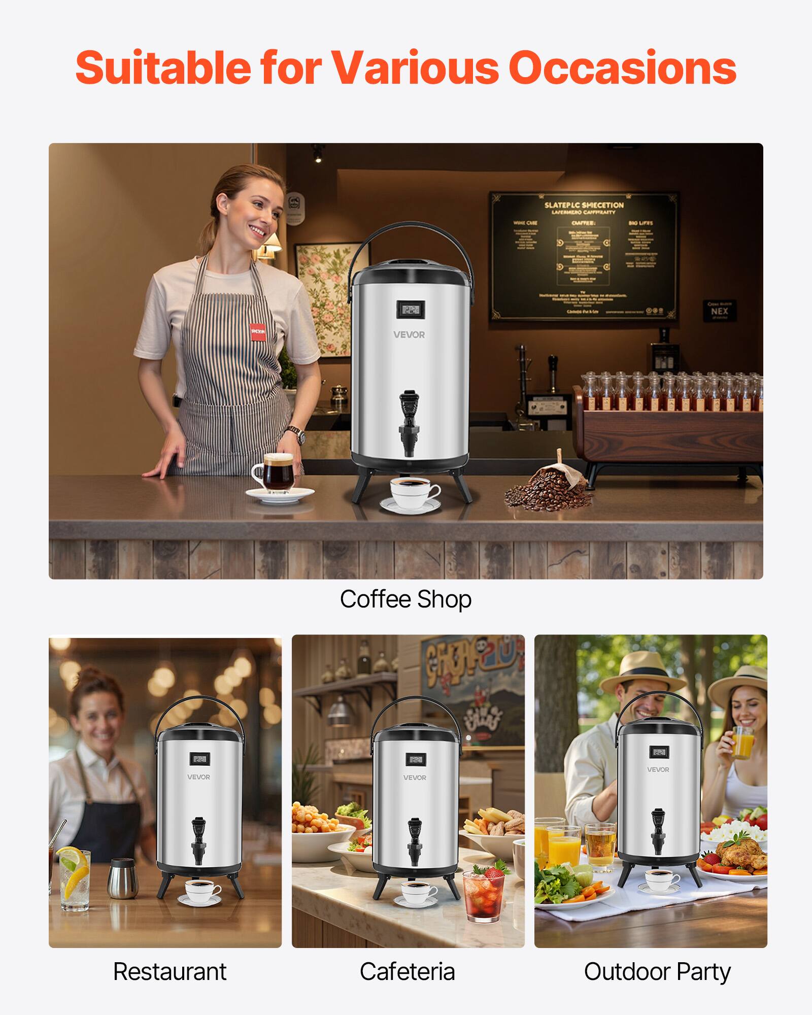 Suitable for Various Occasions

- Coffee Shop
- Restaurant
- Cafeteria
- Outdoor Party