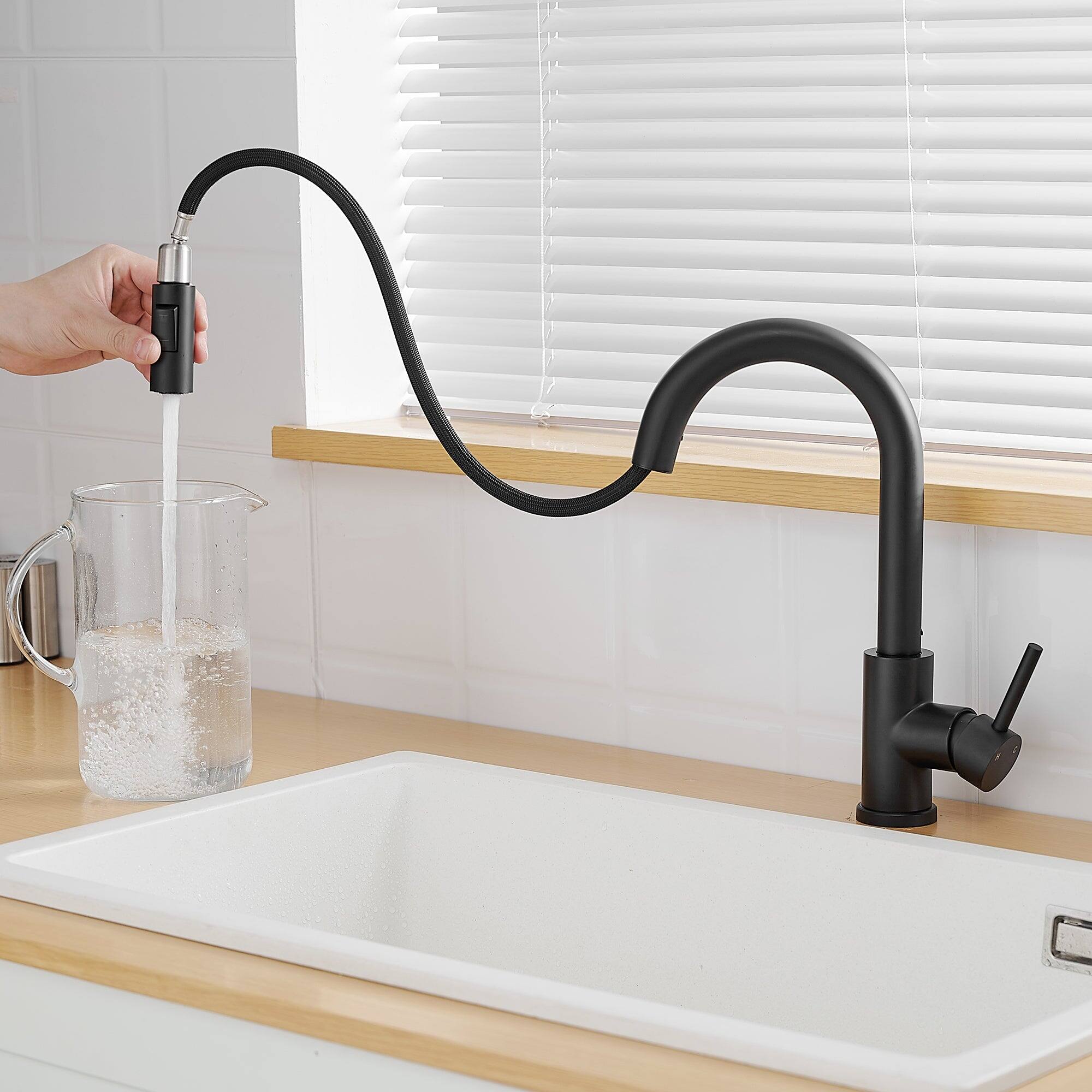Alt View 6. Boyel Living - Matte Black Single Handle Pull Down Bar Faucet with Water Supply Hoses and Ceramic Disc Cartridge - Matte Black.