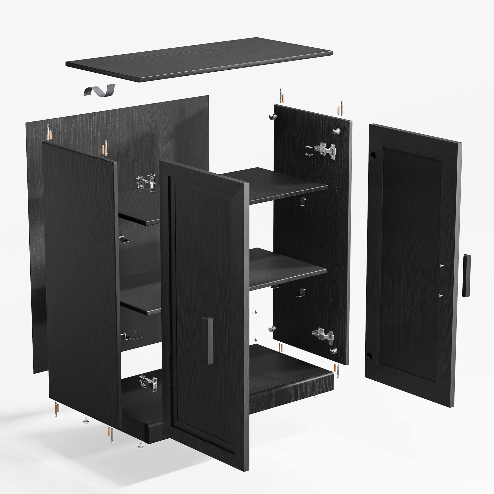 Alt View 2. PexFix - Farmhouse Buffet Sideboard, 36" Solid Wood Storage Cabinet with Scratch-Proof and Adjustable Shelves for Entryway - Black.