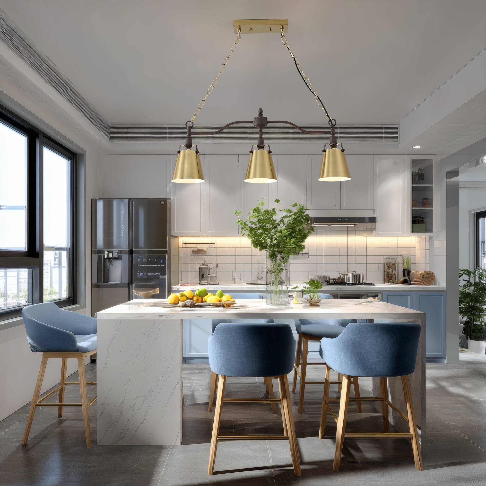 Alt View 1. RYHNUYNE - 3-Light Pendant Light 31Inch Modern Farmhouse Kitchen Island Chandelier with Flared Shades Adjustable Hanging Light - Gold.