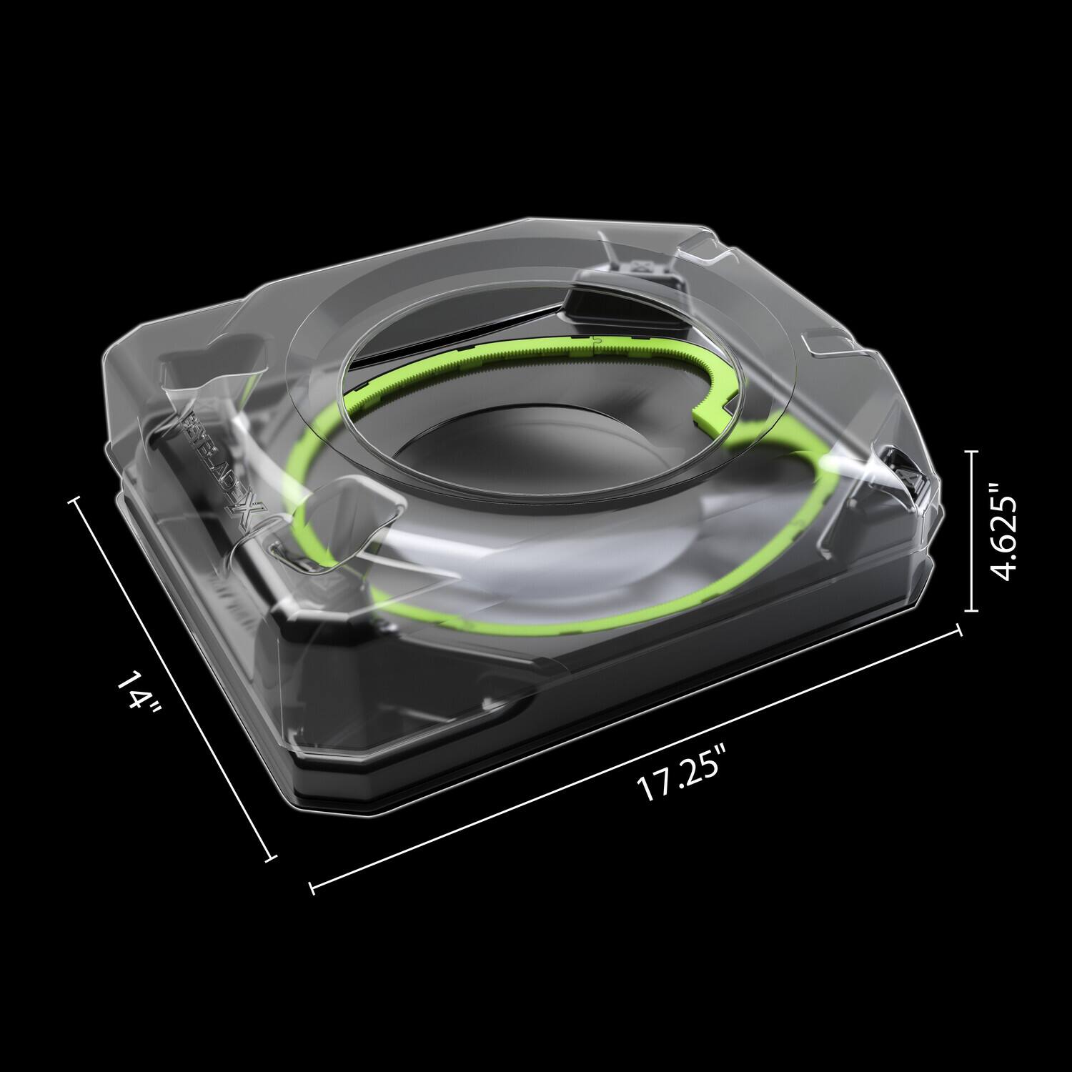 The dimensions of the object are:

- Length: 17.25"
- Width: 14"
- Height: 4.625"
