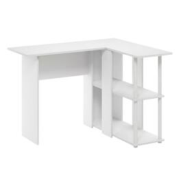 BisonOffice - L-Shape Desk with Bookshelf and Spacious Workspace - White