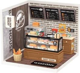 Robotime - Rolife Golden Wheat Bakery LED Building Blocks for Adults,1:24 Toy Building Sets,Model Building Kits - Brown