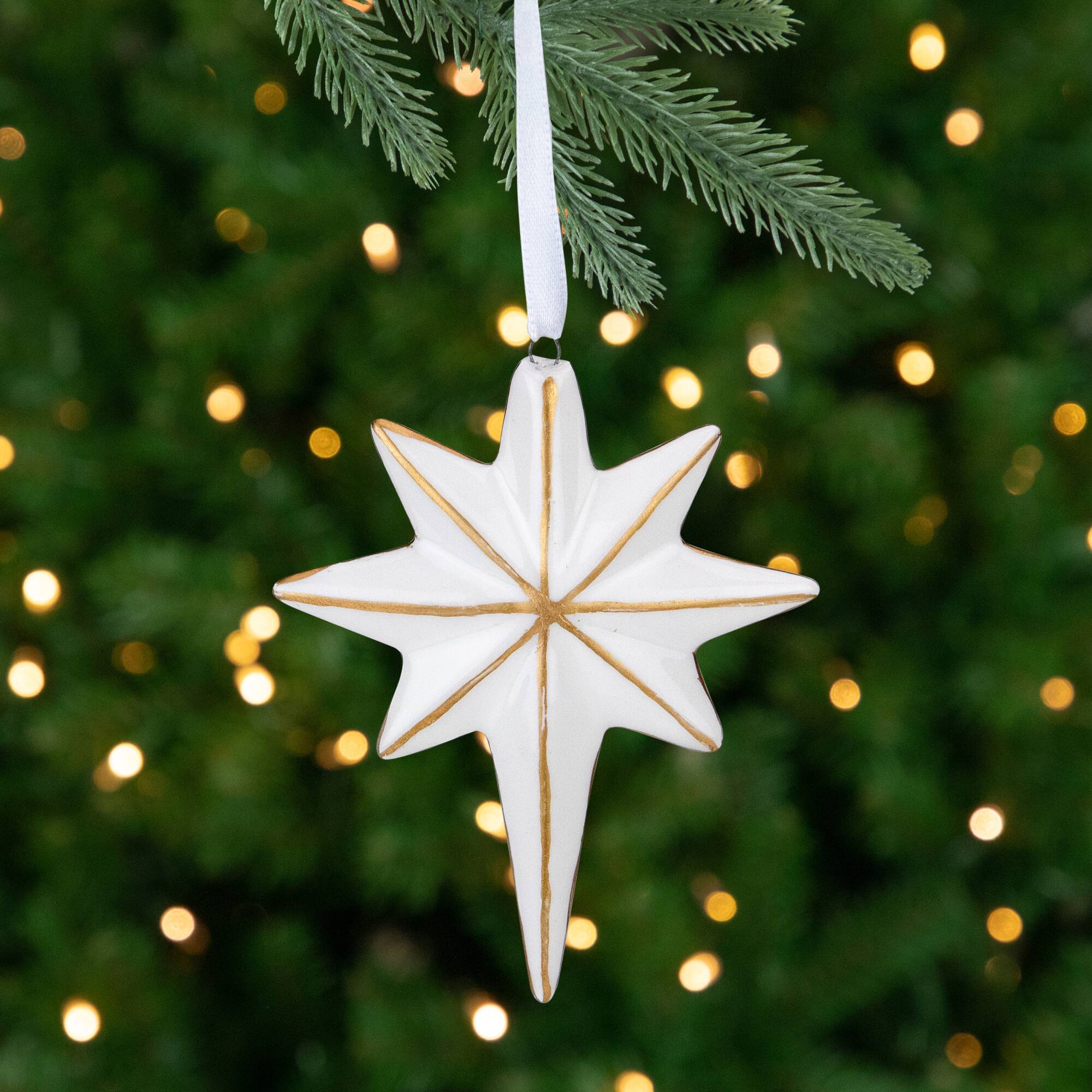 Front. Northlight - Star Hanging Christmas Ornament - 4" - White and Gold - White.