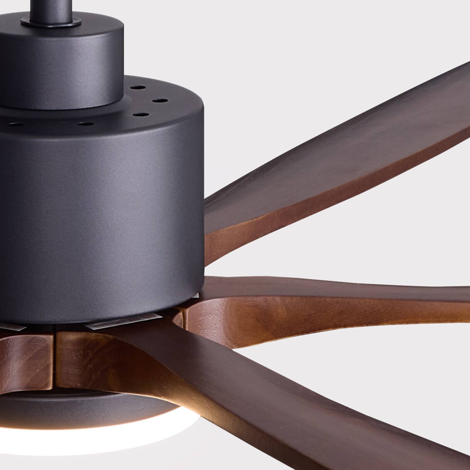 Alt View 9. Siljoy - 72 inch Black and Walnut Modern Ceiling Fan Curved Solid Wood Blades LED Light Remote for Great Room Living Room Foyer - BROWN.