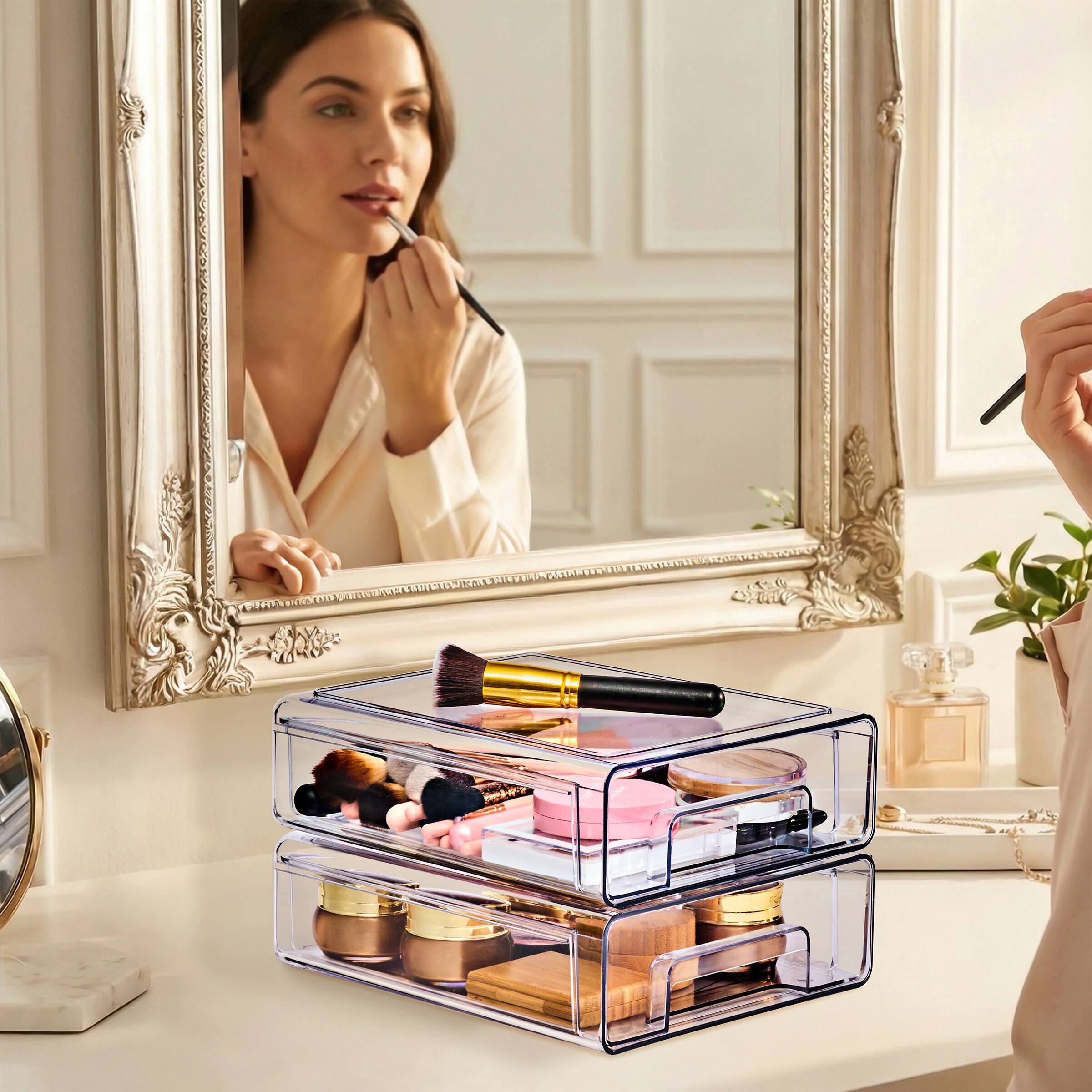 Left. Sorbus - Sorbus Medium Clear Stackable Storage Drawers – 2-Pack Plastic Organizer Bins with Handles – Pull-Out Stackable Drawers - Clear.