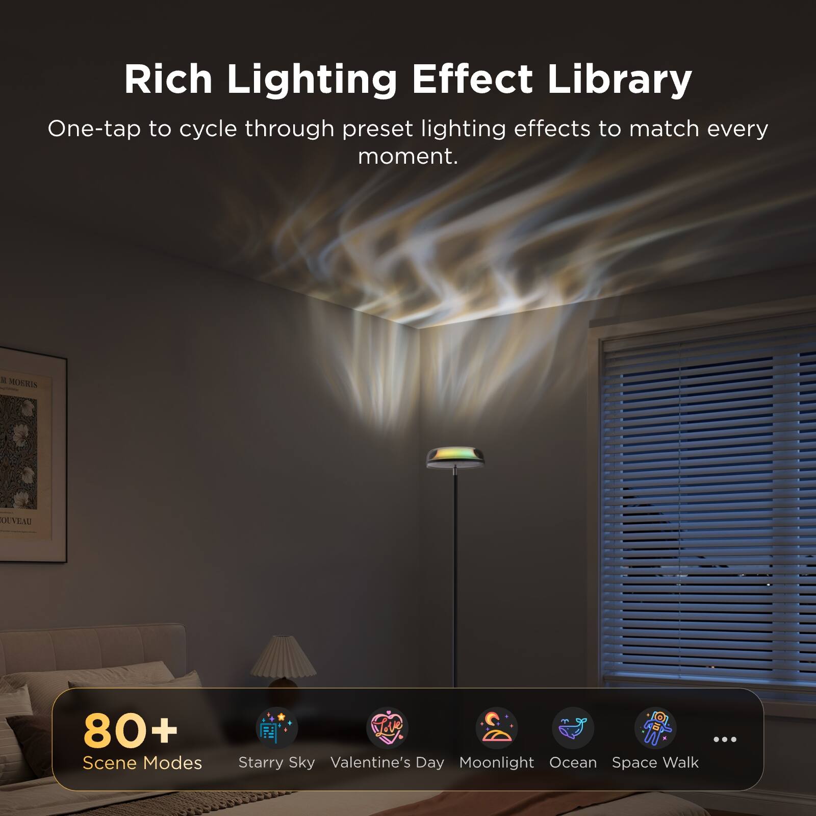 Rich Lighting Effect Library One-tap to cycle through preset lighting effects to match every moment. 80+ Scene Modes ... Starry Sky Valentine's Day Moonlight Ocean Space Walk