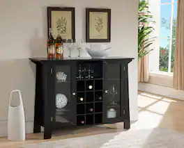 Kings Brand Furniture - Matanuska Wood Buffet Bar Cabinet with Wine Storage - Black