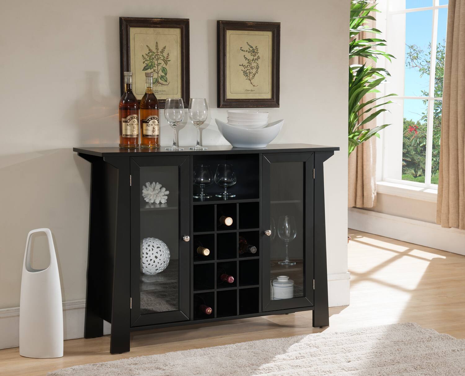 Kings Brand Furniture - Matanuska Wood Buffet Bar Cabinet with Wine Storage - Black