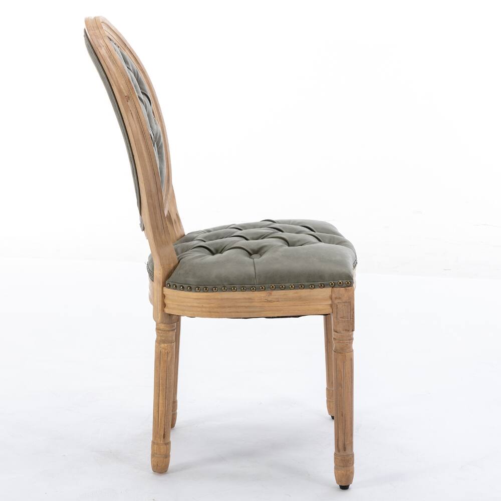 Back. Loheer - Loheer French Style Dining Chairs Set of 2, Solid Wood Tufted PU Leather Oval Back Chairs, Pine Green - White Pine Green.