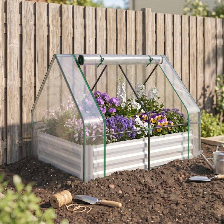Alt View 2. PULUZ - Raised Garden Bed with Cover, Outdoor Galvanized Metal Planter Box Kit - Clear.