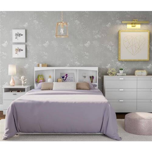 Alt View 1. SlickBlue - Full Size White Wood Bookcase Headboard, Modern Farmhouse Style - White.