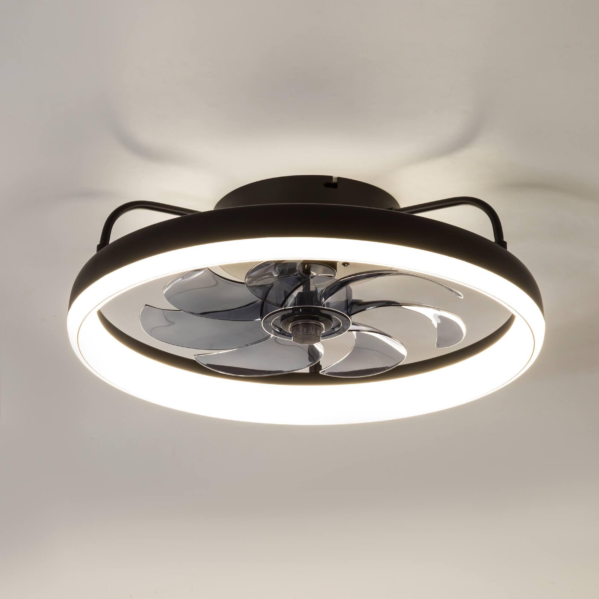 Alt View 6. Breezary - Breezary 19-Inch Indoor Caged Ceiling Fan with 7 PC Blades, 3-Color Light, 6-Speed DC Motor with Remote&Memory Function - Matte Black.