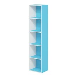 FurniFact - Light Blue Wood 5-Tier Open Bookcase with Spacious Shelves for Storage - Light Blue/White