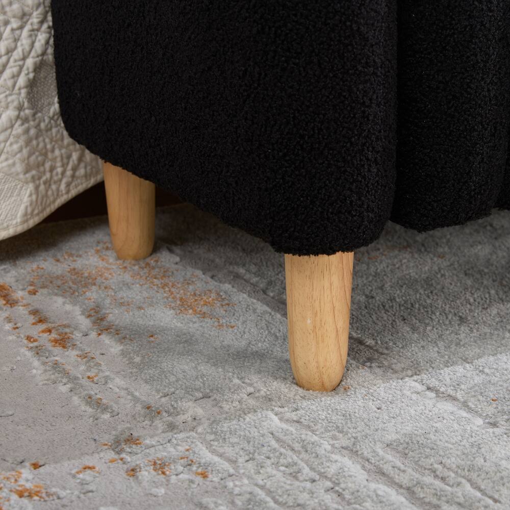 Alt View 6. Ropilly - Ropilly Black Upholstered Storage Bench, Teddy Fabric End of Bed Bench with Armrests and Wood Legs for Entryway - Black.