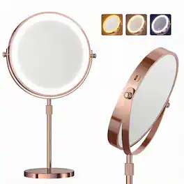 PO3TICJUNKI3 - Makeup Mirror With Lights 1x Rotation Vanity Brightness Adjustable Lighted Magnification Rechargeable Dou - Rose Gold