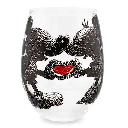 Front. Disney - Disney Mickey and Minnie Sketchbook Stemless Wine Glass | Holds 20 Ounces - Clear.