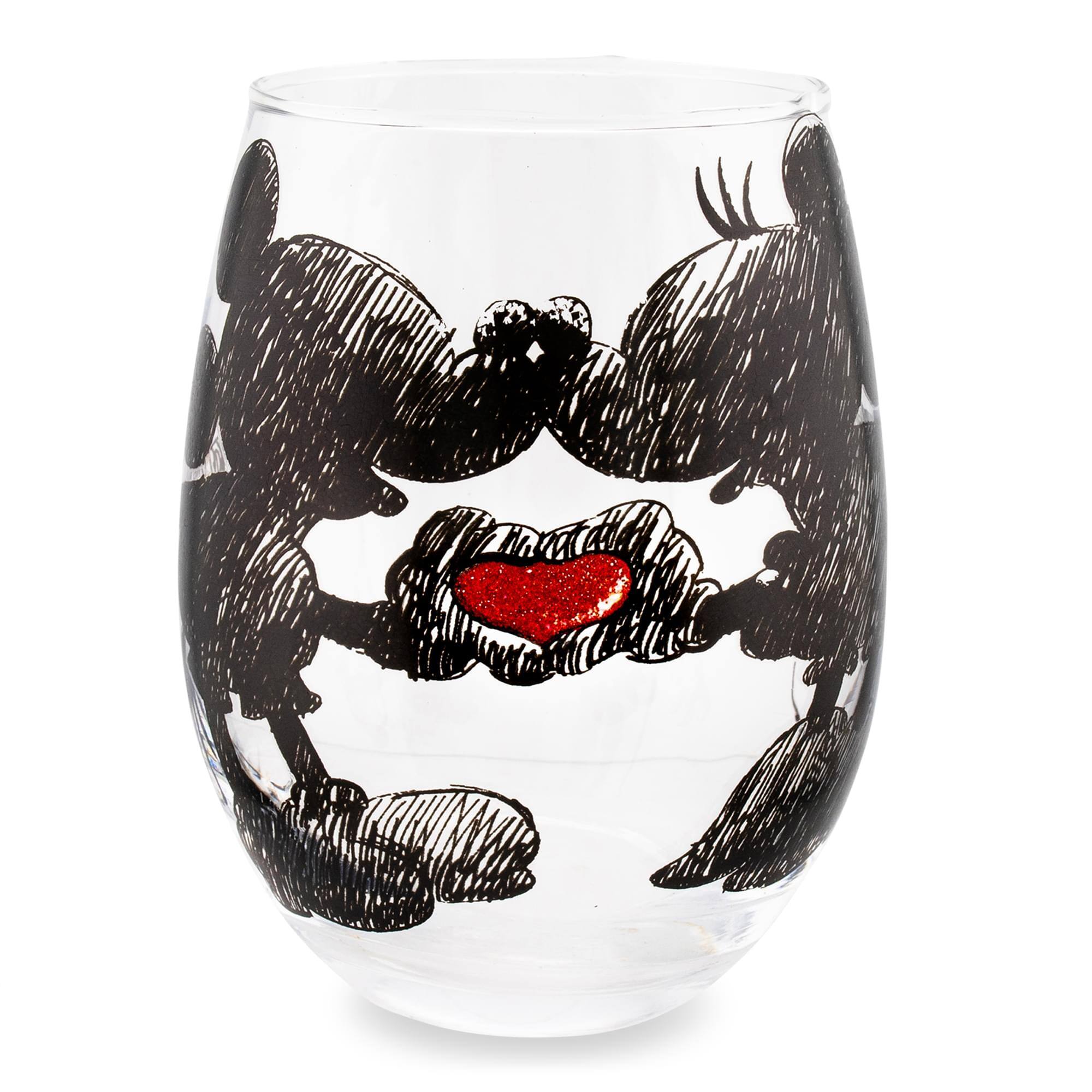 Front. Disney - Disney Mickey and Minnie Sketchbook Stemless Wine Glass | Holds 20 Ounces - Clear.