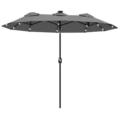 9x7 patio umbrella Outsunny 9' x 7' Solar Umbrella, LED Lighted Cream White Solar panels charge it in the sun Outsunny Solar Umbrella with LED