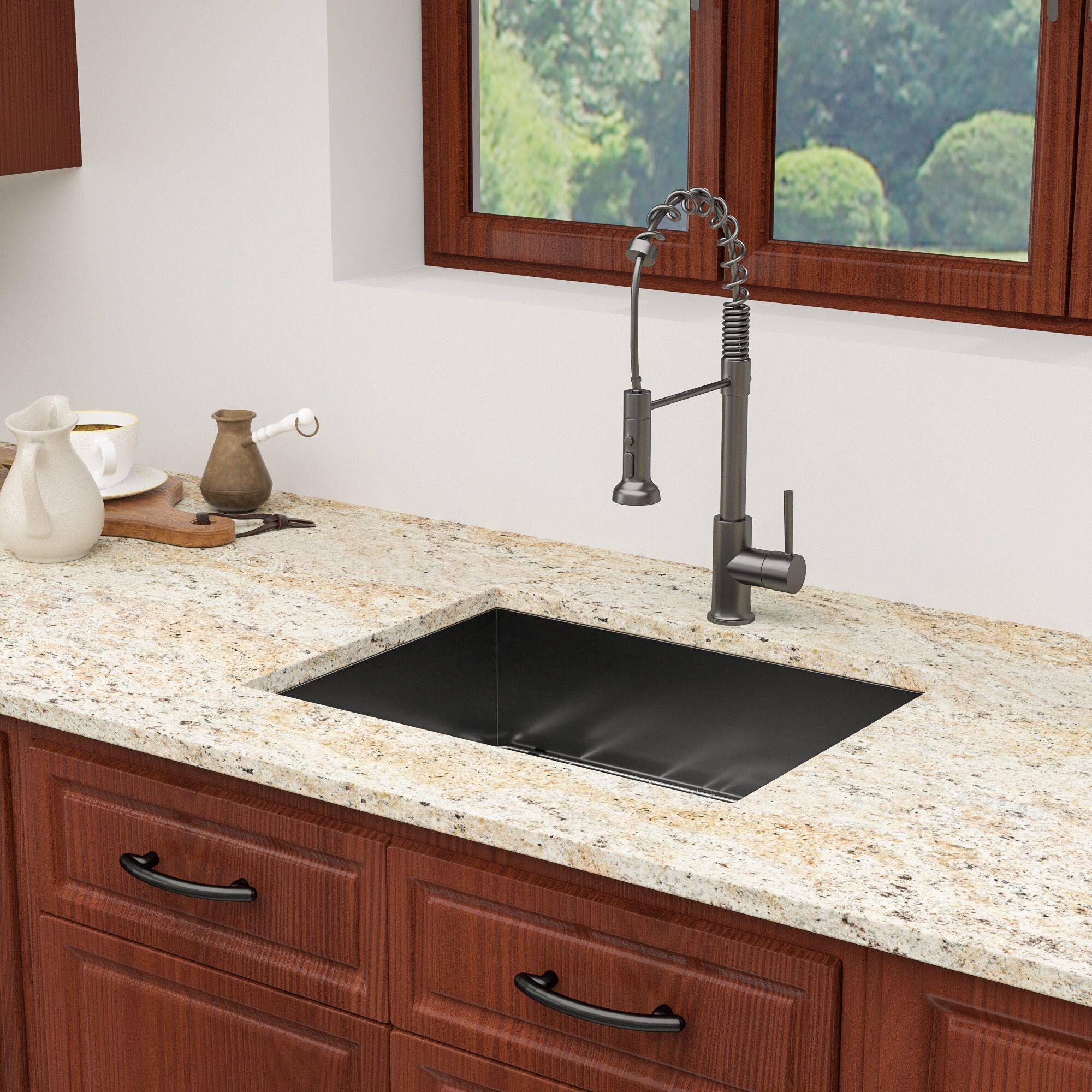 Back. Lordear - 23" x 18"x 9" Undermount Gunmetal Black Kitchen Sink Single Bowl 16 Gauge Stainless Steel Sink - Gunmetal Black.