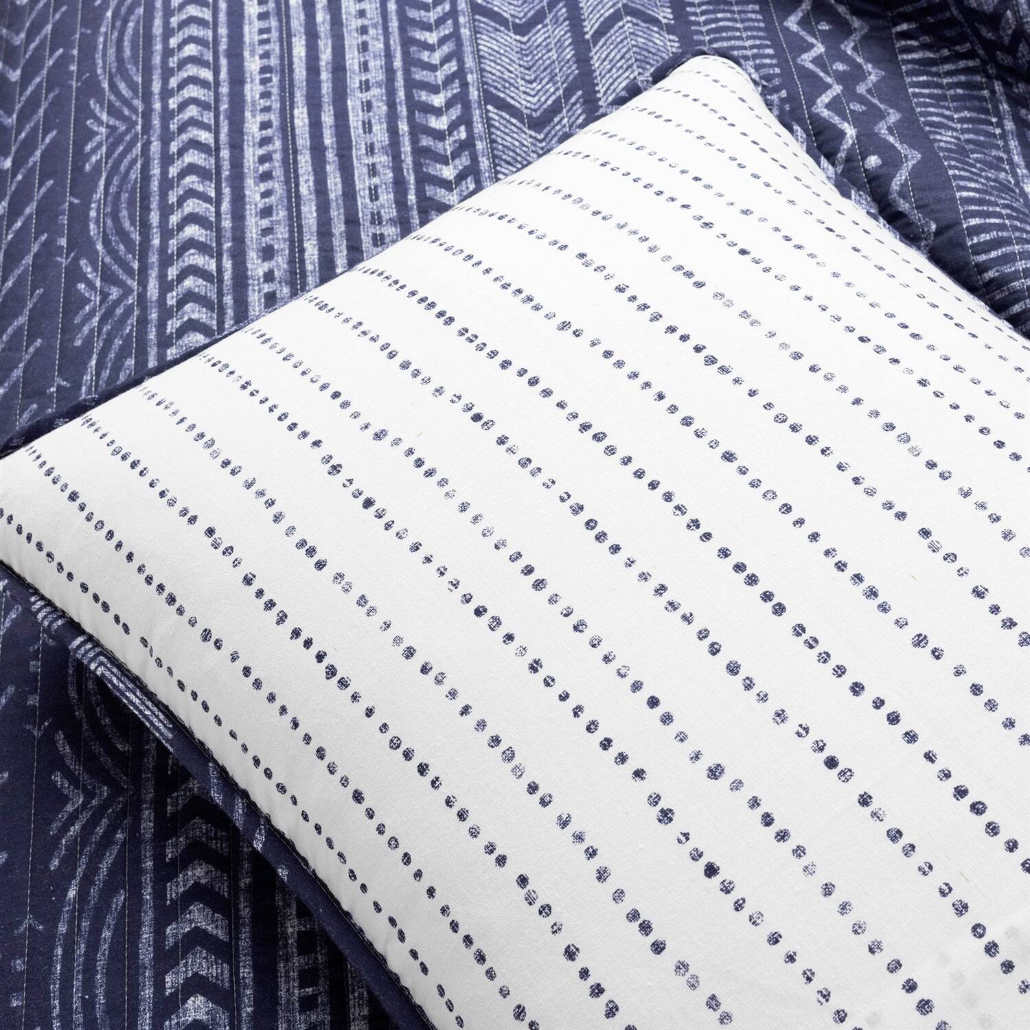 Back. Hivvago - King size Scandinavian Chevron Navy Blue White Reversible Cotton Quilt Set - Navy Blue White.
