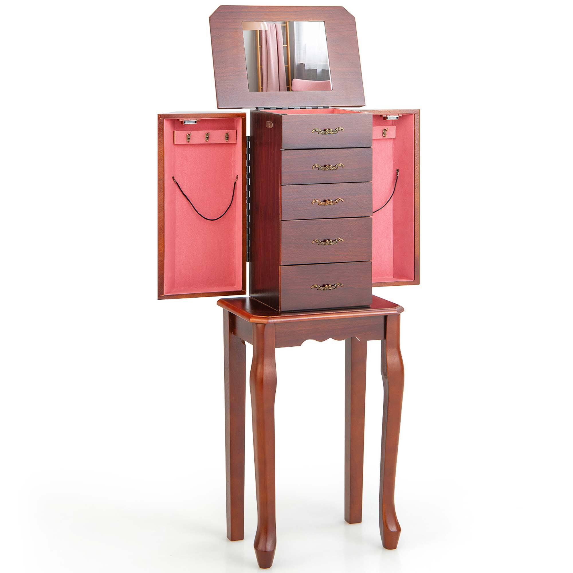 Alt View 17. Costway - Jewelry Cabinet Storage Chest Stand Organizer Wood Box for Home Walnut - Walnut.