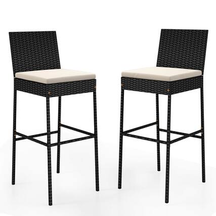 Front. Costway - Costway 2 PCS Patio Wicker Barstools Bar Height Chairs with Cushions Backyard - Multicolor.