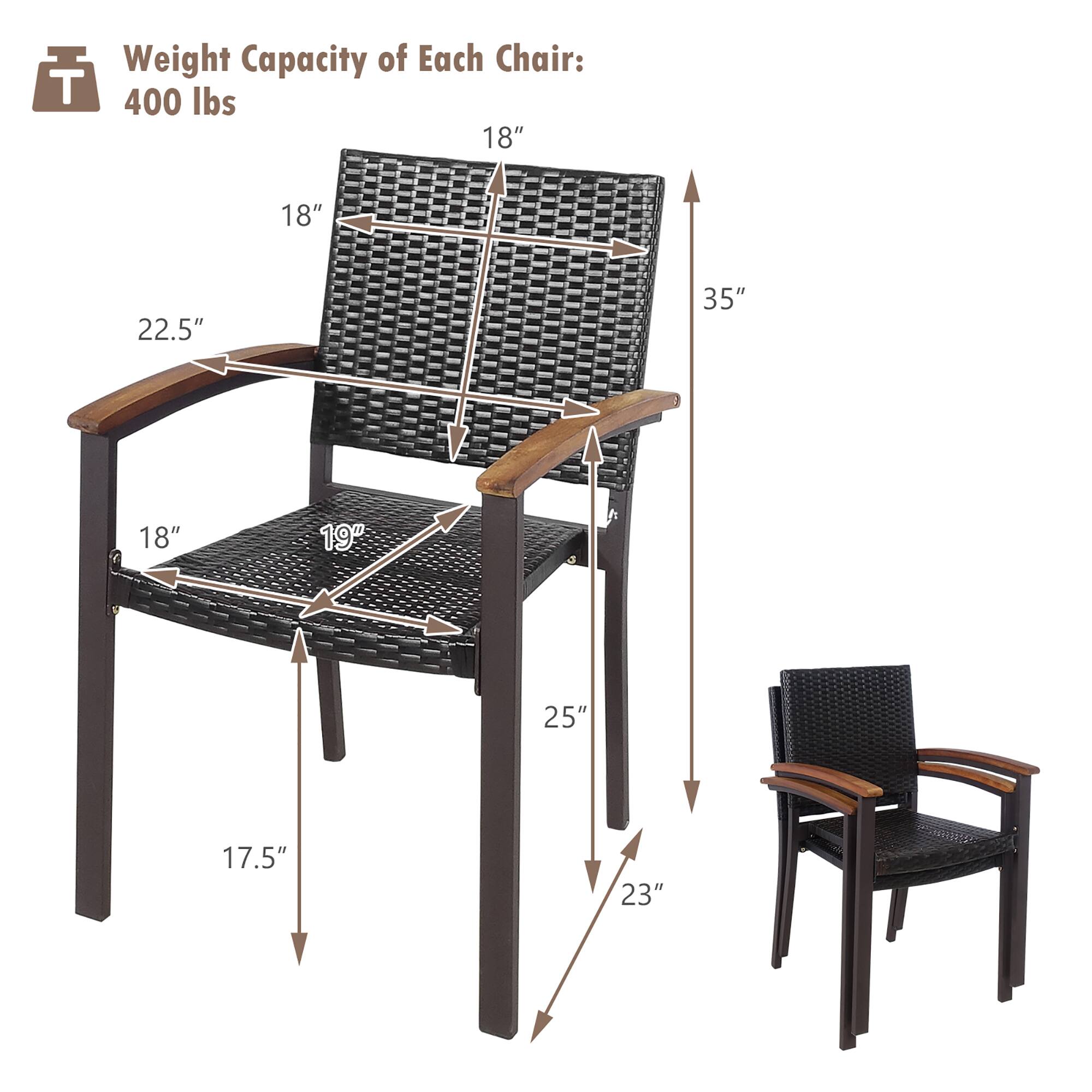 Weight Capacity of Each Chair: 400 lbs  
18" x 18" x 22.5" x 35" x 18" x 19"  
f 25" x 17.5" x 23"