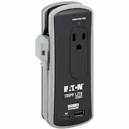 Eaton Tripp Lite Series Protect It! 2-Outlet Travel-Size Surge Protector - 5-15R Outlets, USB-C and USB-A Ports, 5-15P - Black,Gray