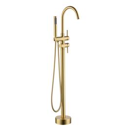 Boyel Living - Freestanding Floor Mount 2-Handle Bath Tub Filler Faucet with Handheld Shower - Brushed Gold