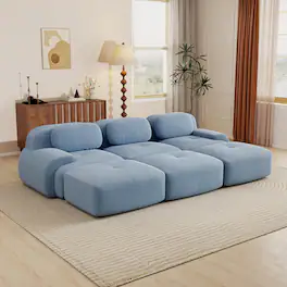 Aukfa - 3 seats Modular Corduroy Sectional Sofa with Ergonomic Support - Pet Friendly, Easy Assembly, Non-Slip Base Design - Blue