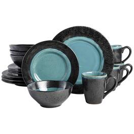 Gibson - Elite Dragonstone 16 Piece Stoneware Reactive Glaze Dinnerware Set - Aqua