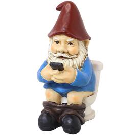Sunnydaze - Cody Reading a Phone on the Throne Outdoor Garden Gnome - 9.5 in - Light Blue
